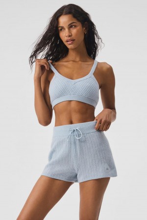 Sujetador Deportivo Alo Yoga Cashmere Plush Waffle V-Neck Mujer Azules | Mexico UQE-409512