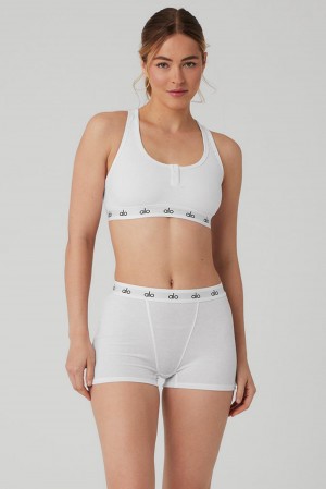 Sujetador Deportivo Alo Yoga Icon Ribbed Henley Mujer Blancos | Mexico YIO-634015
