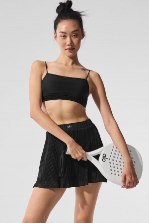 Sujetador Deportivo Alo Yoga Micro Plisse Game On Mujer Negros | Mexico SLX-623847