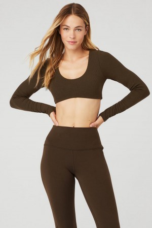 Sujetador Deportivo Alo Yoga Ribbed Defined Long Sleeve Mujer Espresso | Mexico XYR-058193