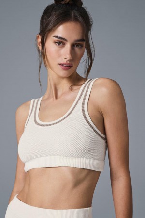 Sujetador Deportivo Alo Yoga Tennis Club Sweater Knit Mujer Ivory / Gravel | Mexico UTI-253918