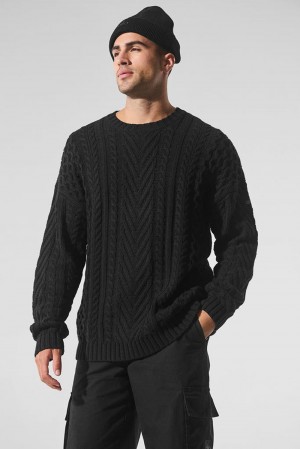Suéteres Alo Yoga Cable Knit Crew Neck Hombre Negros | Mexico FER-017953