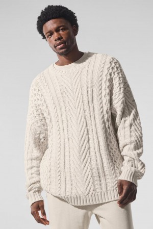 Suéteres Alo Yoga Cable Knit Crew Neck Hombre Bone | Mexico SXY-247539