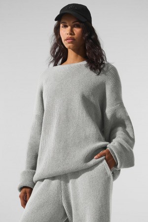 Suéteres Alo Yoga Domain Rib Knit Crew Mujer Grises | Mexico GXS-930268