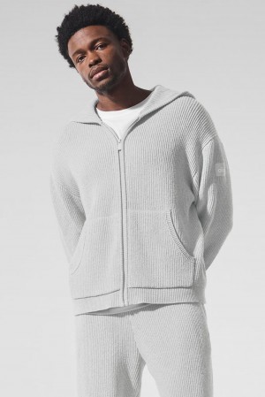 Suéteres Alo Yoga Domain Rib Knit Full Zip Hombre Grises | Mexico YXK-724806