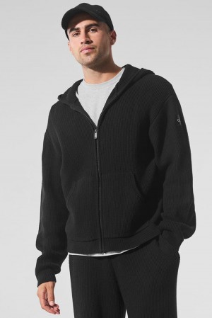 Suéteres Alo Yoga Domain Rib Knit Full Zip Hombre Negros | Mexico KHG-710598