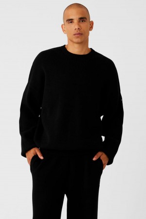 Suéteres Alo Yoga Scholar Crew Neck Hombre Negros | Mexico CXV-081596