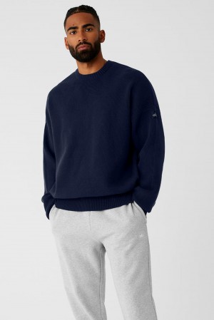 Suéteres Alo Yoga Scholar Crew Neck Hombre Azul Marino | Mexico FBZ-109628