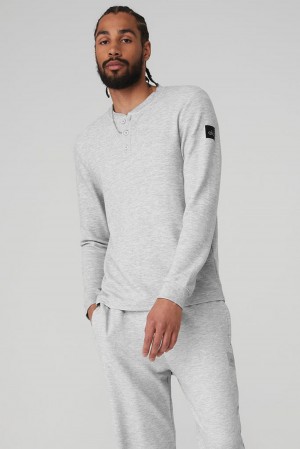 Tops Alo Yoga Micro Waffle Fast Break Henley Hombre Grises | Mexico VNJ-147683