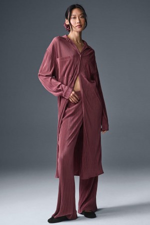 Vestido Alo Yoga Micro Plisse Shirt Mujer Vino | Mexico WGZ-901257