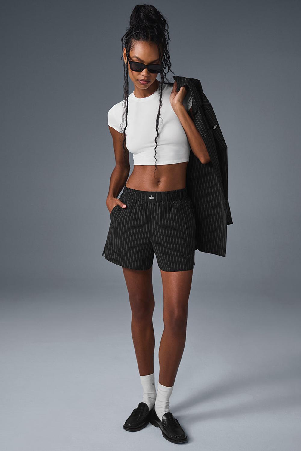 Boxer Alo Yoga Pinstripe Daylight Mujer Negros Titanium | Mexico  NWC-630759