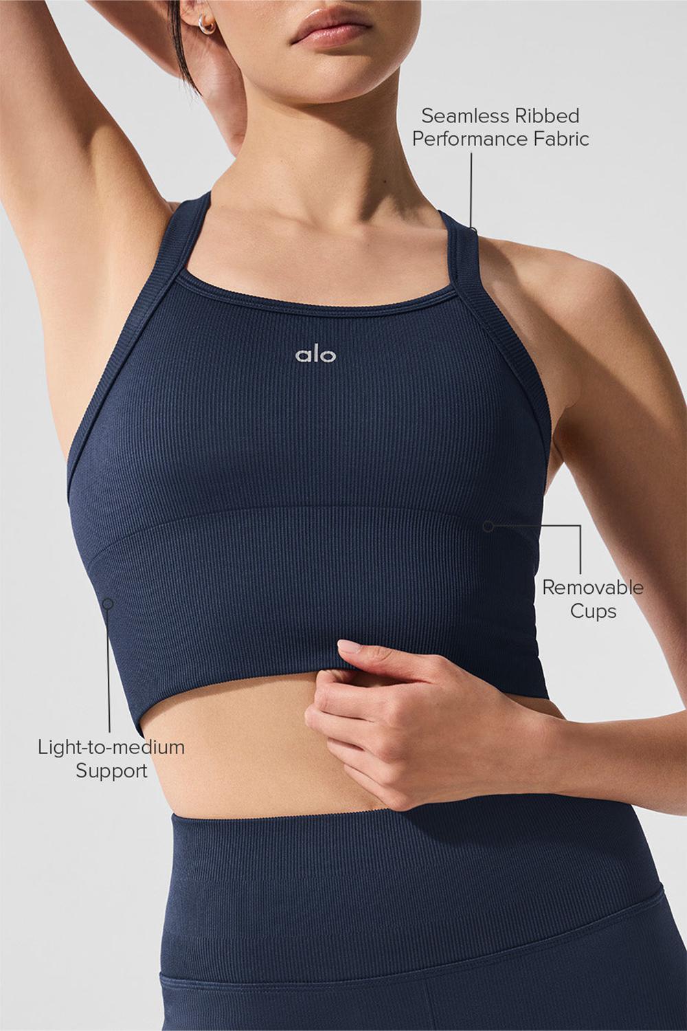 Bra Tank Alo Yoga Seamless Ribbed Favorite Mujer Azul Marino | Mexico  QYW-178692