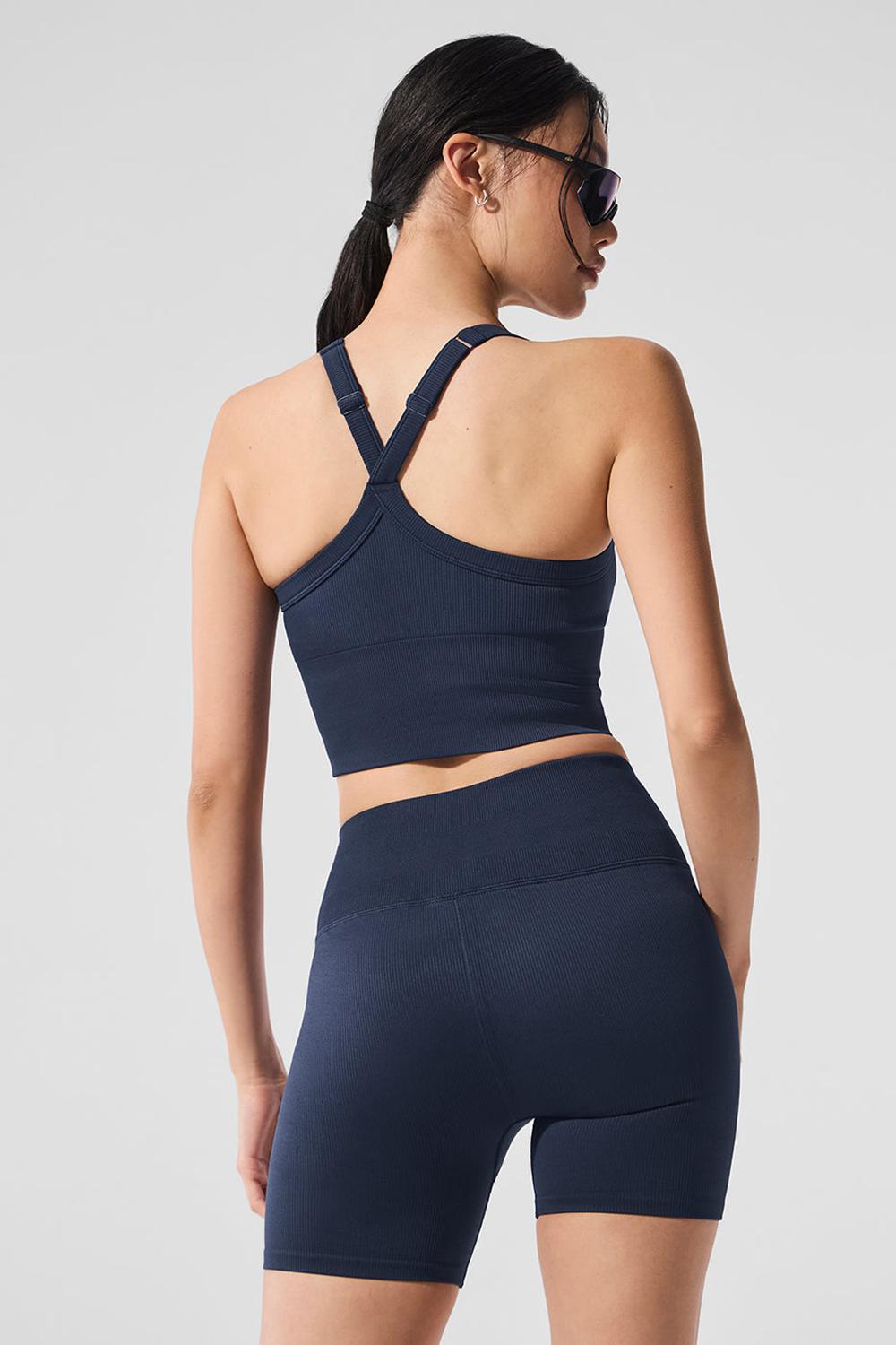 Bra Tank Alo Yoga Seamless Ribbed Favorite Mujer Azul Marino | Mexico  QYW-178692