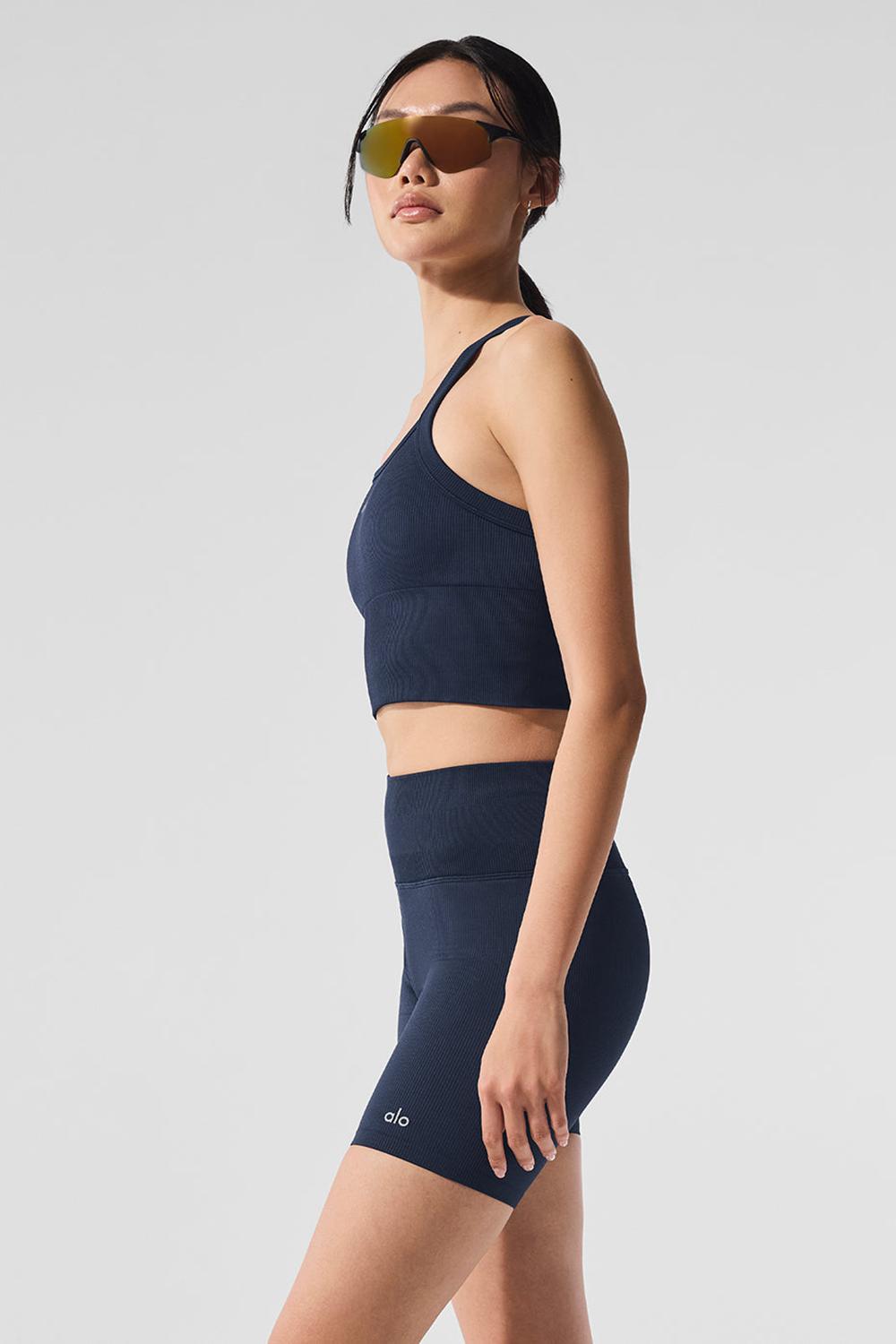 Bra Tank Alo Yoga Seamless Ribbed Favorite Mujer Azul Marino | Mexico  QYW-178692