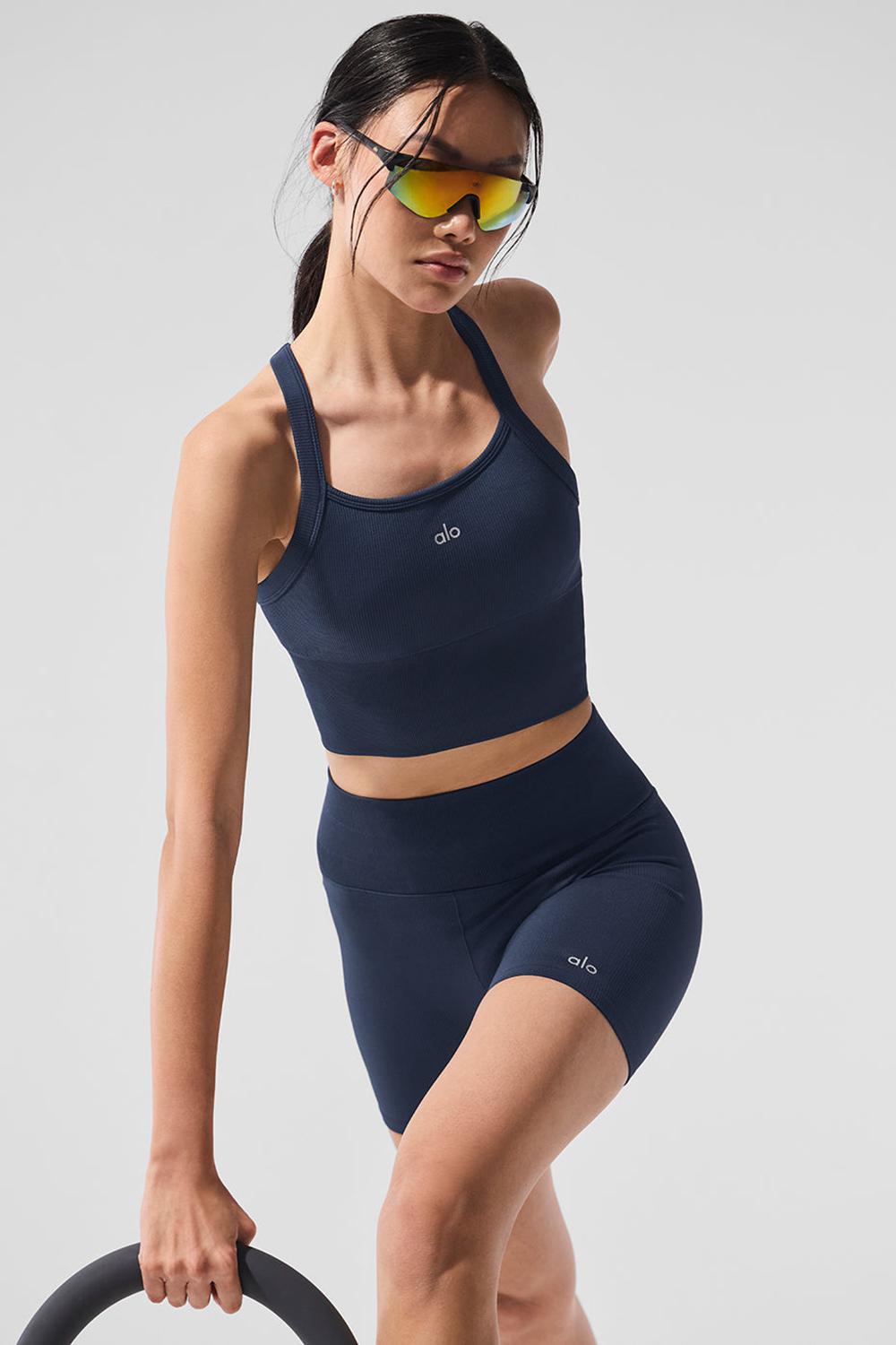 Bra Tank Alo Yoga Seamless Ribbed Favorite Mujer Azul Marino | Mexico  QYW-178692