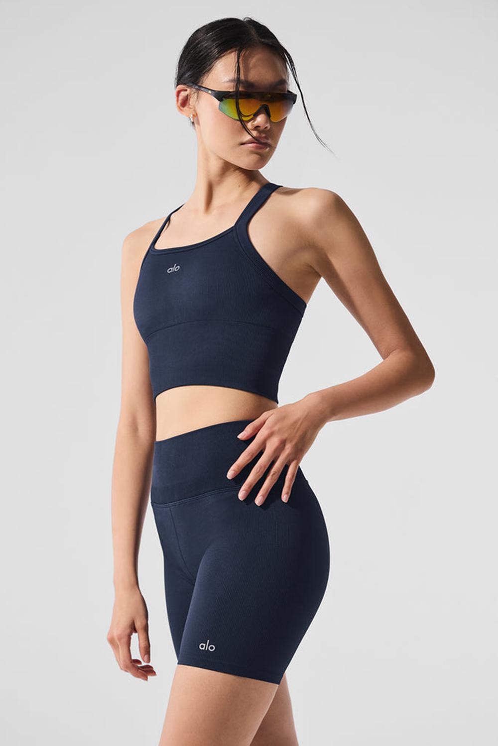 Bra Tank Alo Yoga Seamless Ribbed Favorite Mujer Azul Marino | Mexico  QYW-178692