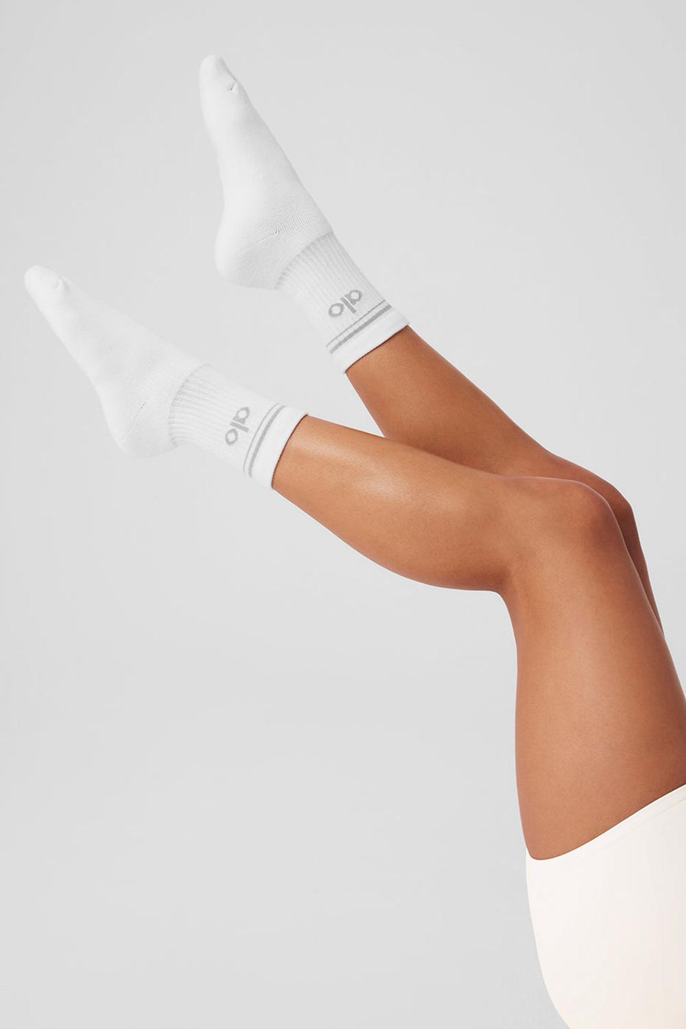 Calcetines Alo Yoga Unisex Half-Crew Throwback Mujer Blancos Titanium | Mexico  NMQ-425706