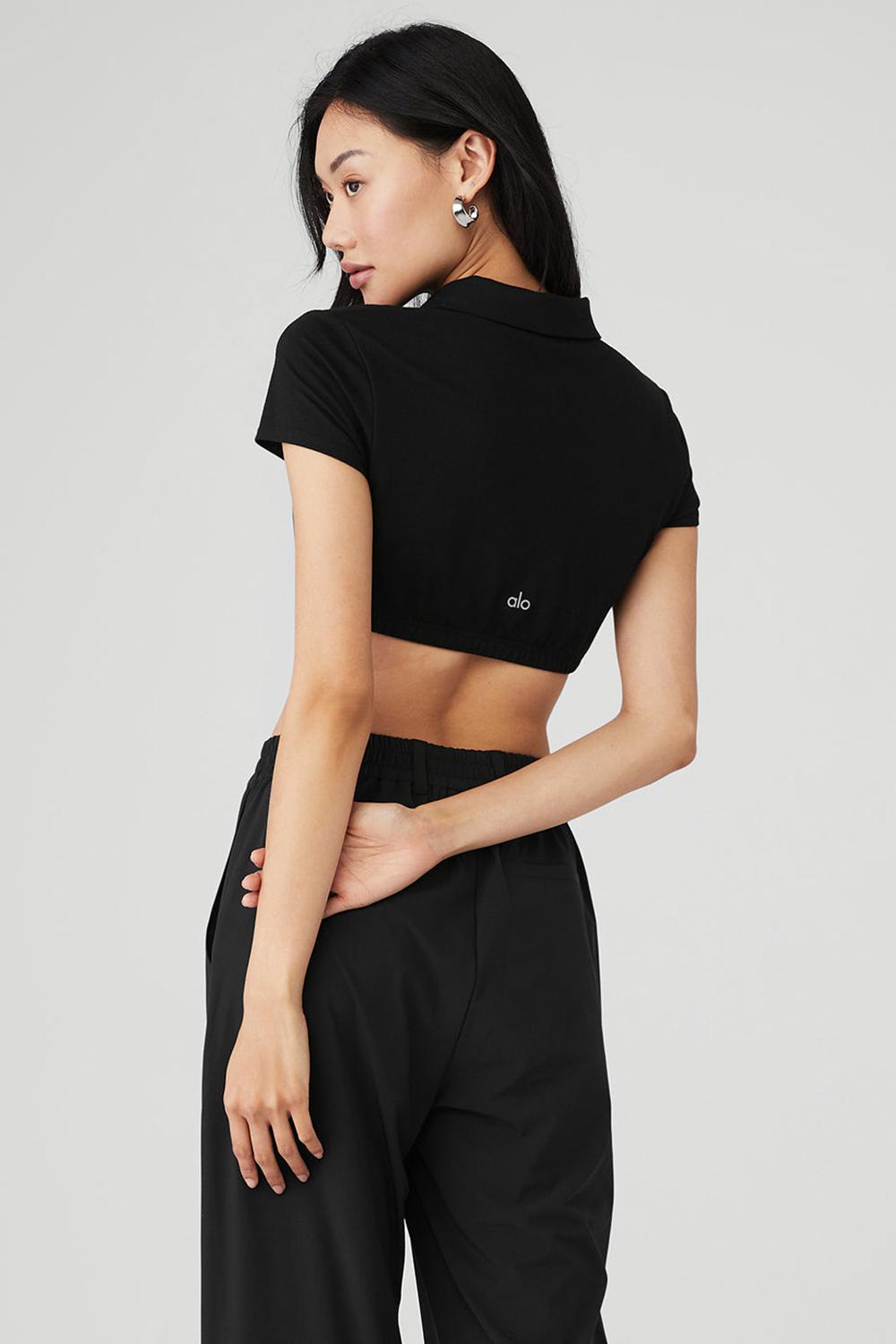 Camisa Polo Alo Yoga Cropped Prestige Polo Mujer Negros | Mexico  QWY-586123