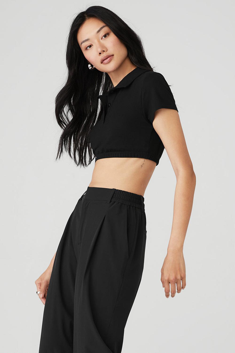 Camisa Polo Alo Yoga Cropped Prestige Polo Mujer Negros | Mexico  QWY-586123