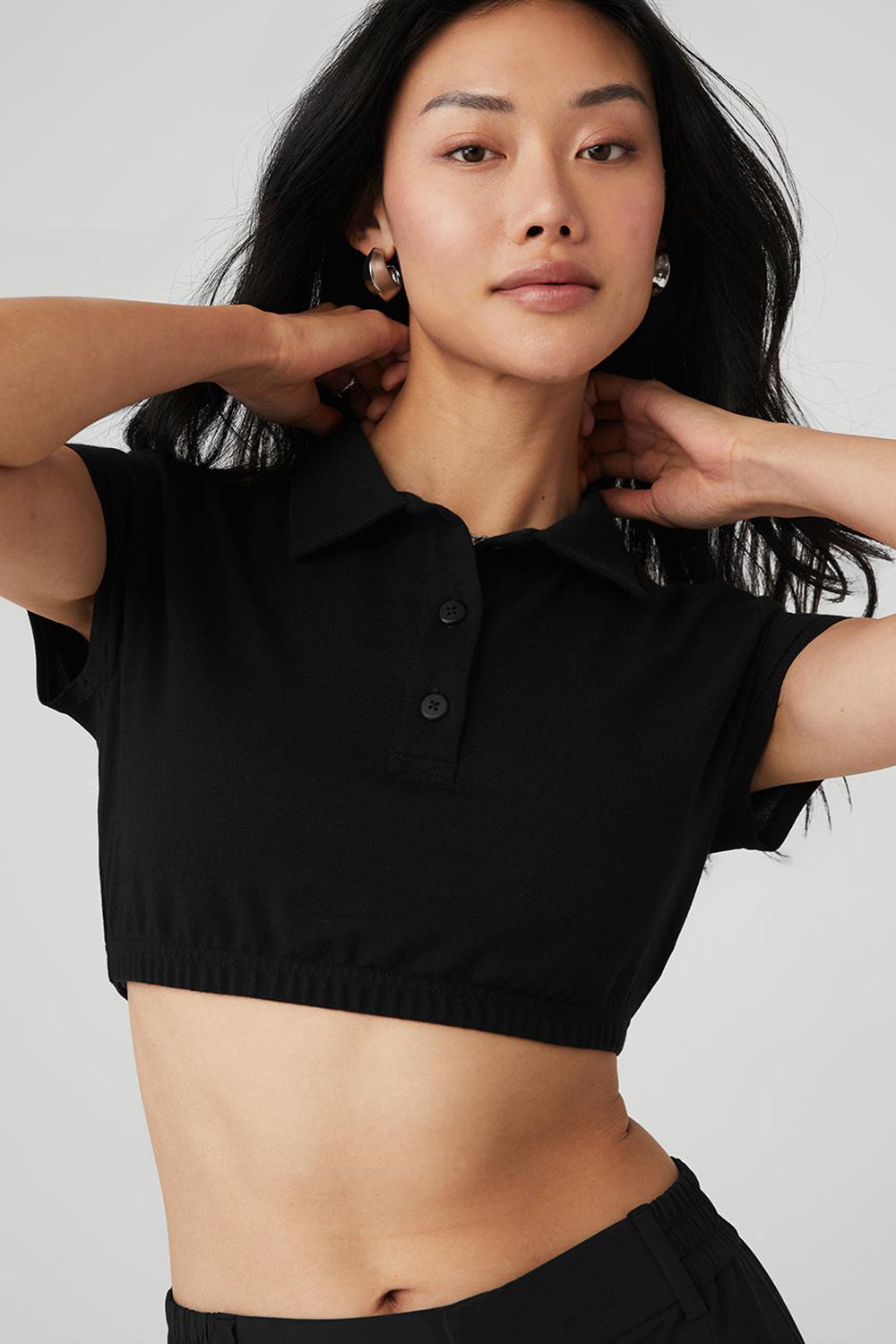 Camisa Polo Alo Yoga Cropped Prestige Polo Mujer Negros | Mexico  QWY-586123