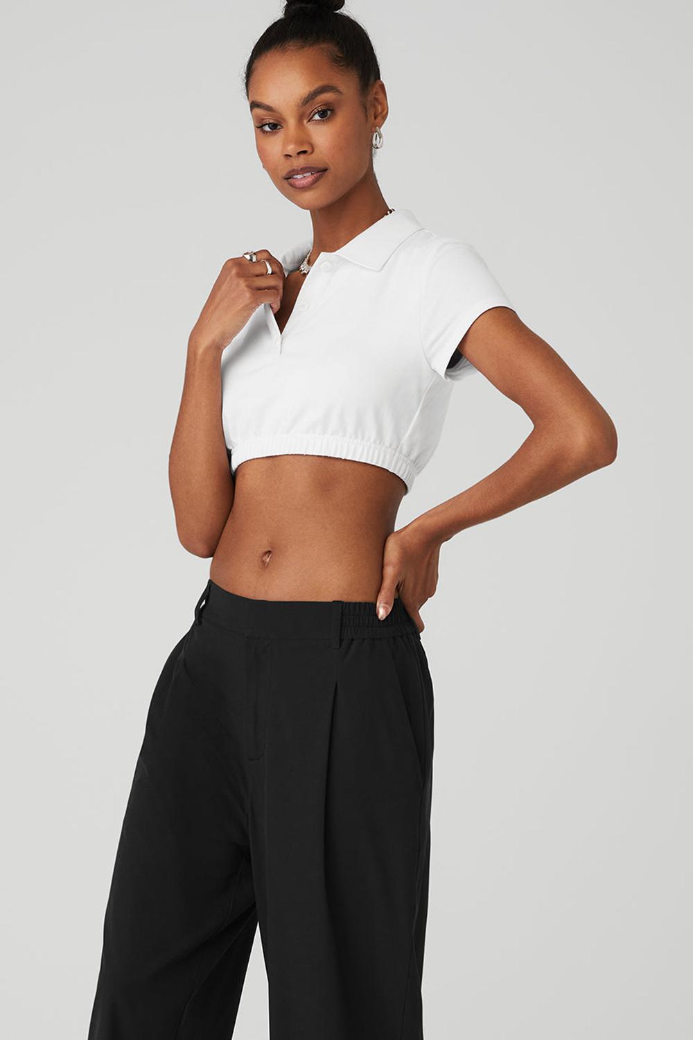 Camisa Polo Alo Yoga Cropped Prestige Polo Mujer Blancos | Mexico  MXG-596431
