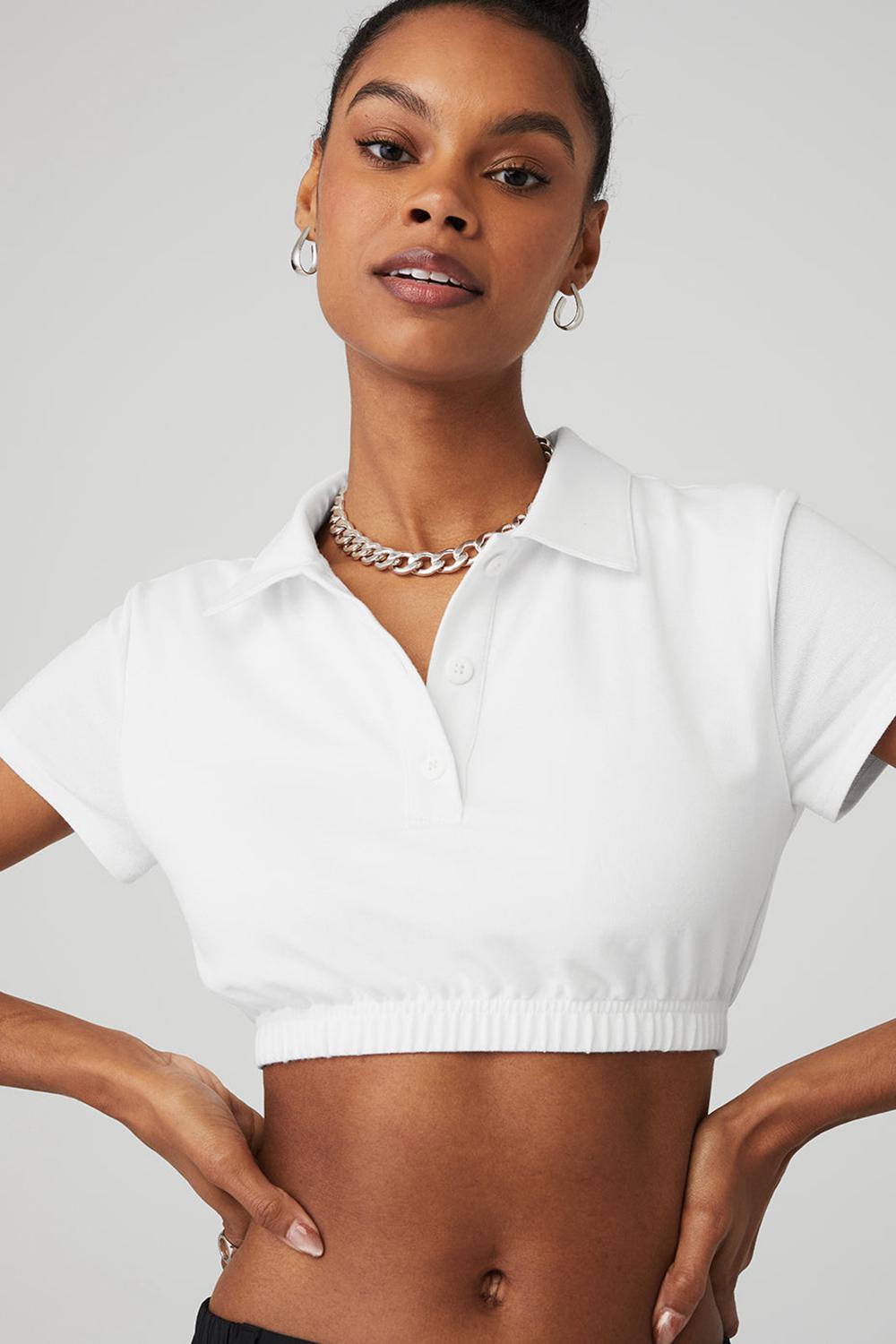 Camisa Polo Alo Yoga Cropped Prestige Polo Mujer Blancos | Mexico  MXG-596431