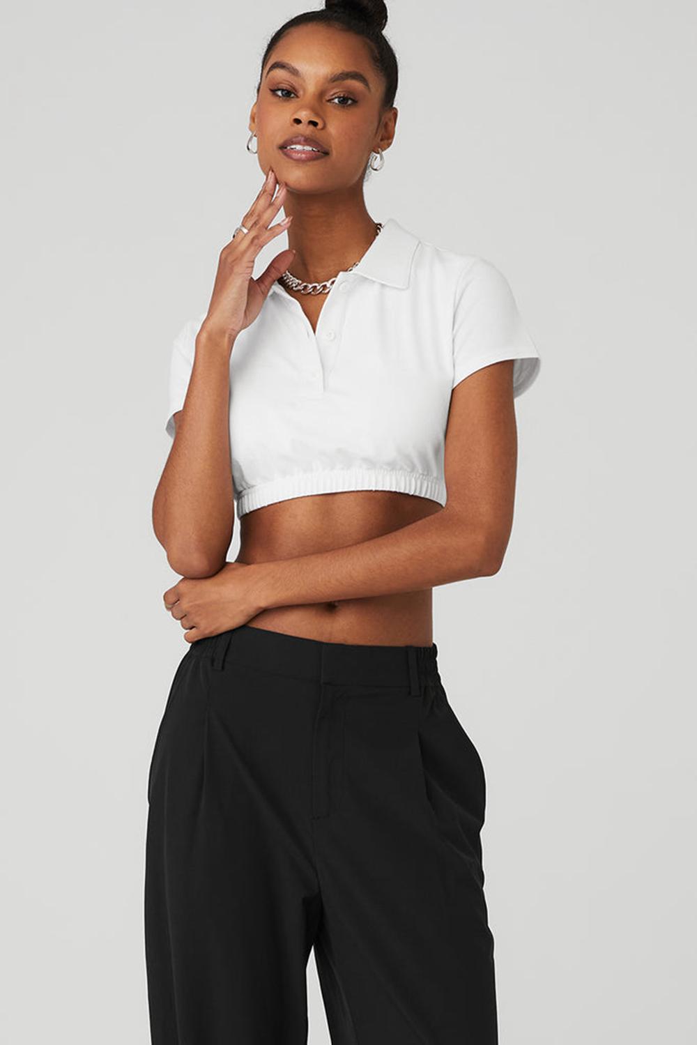 Camisa Polo Alo Yoga Cropped Prestige Polo Mujer Blancos | Mexico  MXG-596431