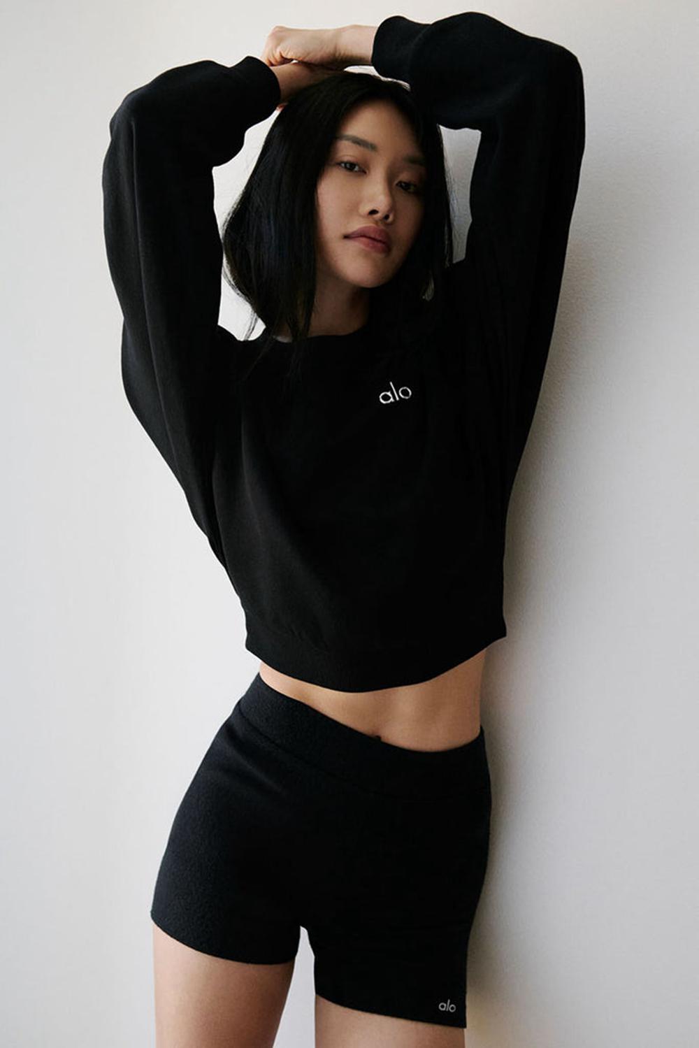 Camisa Recortada Alo Yoga Accolade Crewneck Mujer Negros | Mexico  IVX-938120