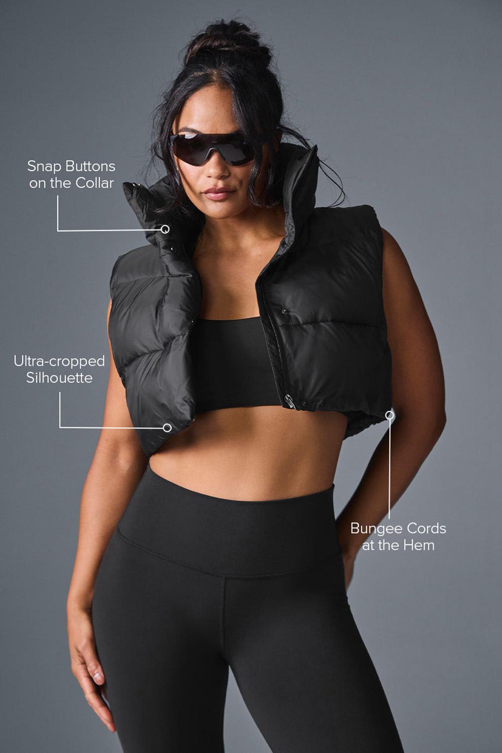 Chaleco Alo Yoga Cropped Gold Rush Puffer Mujer Negros | Mexico  PJW-567091