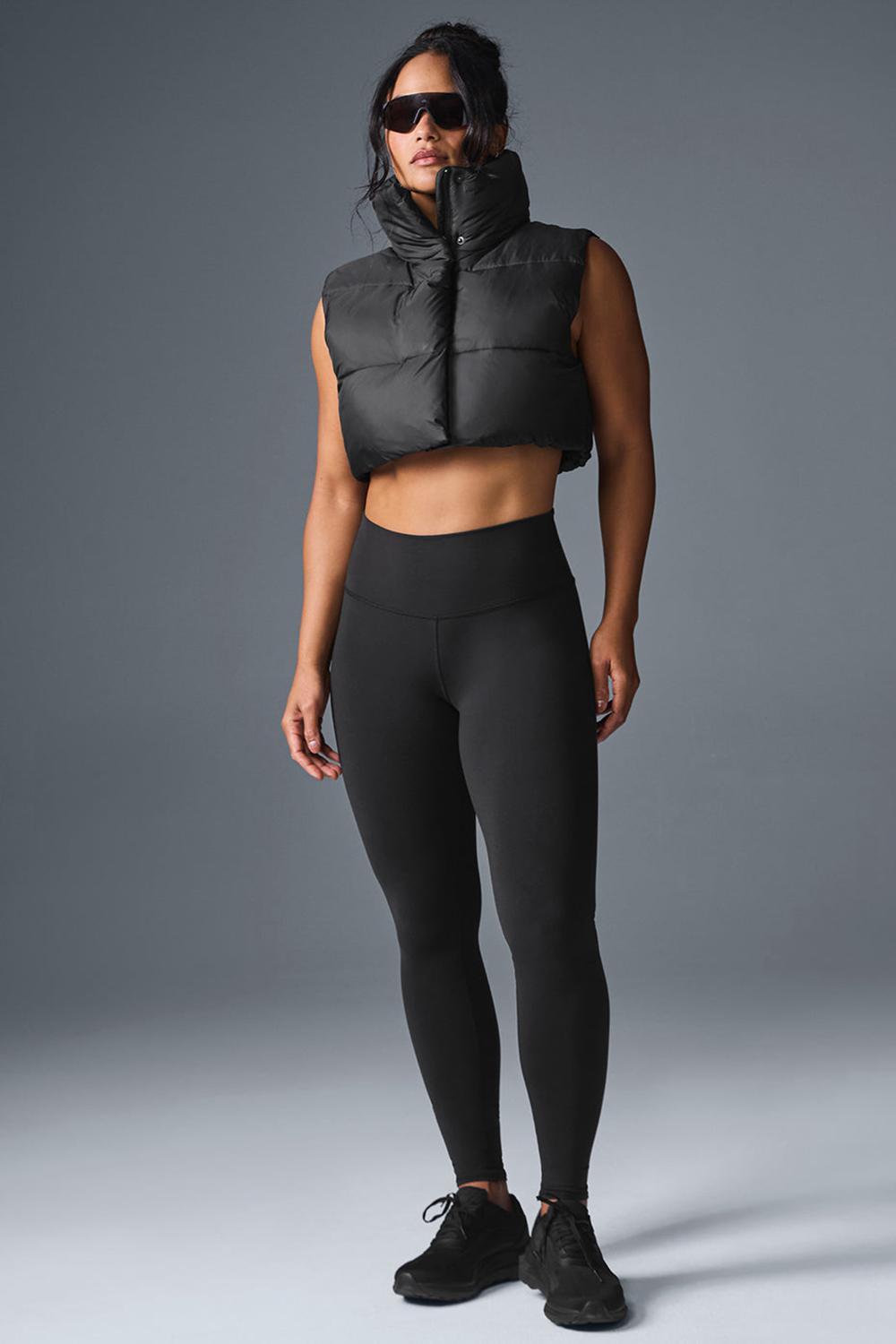 Chaleco Alo Yoga Cropped Gold Rush Puffer Mujer Negros | Mexico  PJW-567091