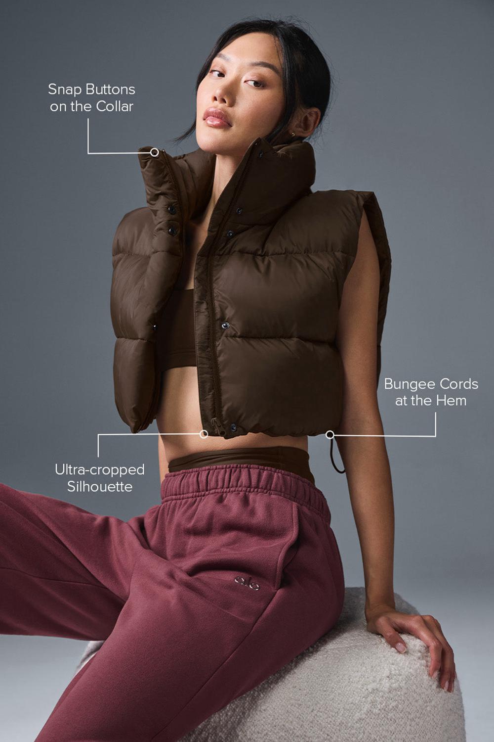 Chaleco Alo Yoga Cropped Gold Rush Puffer Mujer Espresso | Mexico  DYP-341205