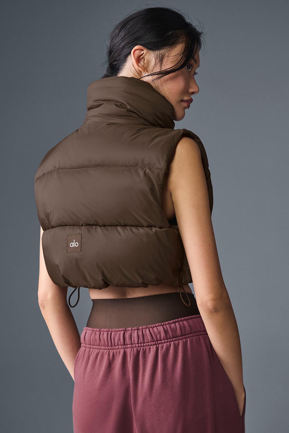 Chaleco Alo Yoga Cropped Gold Rush Puffer Mujer Espresso | Mexico  DYP-341205