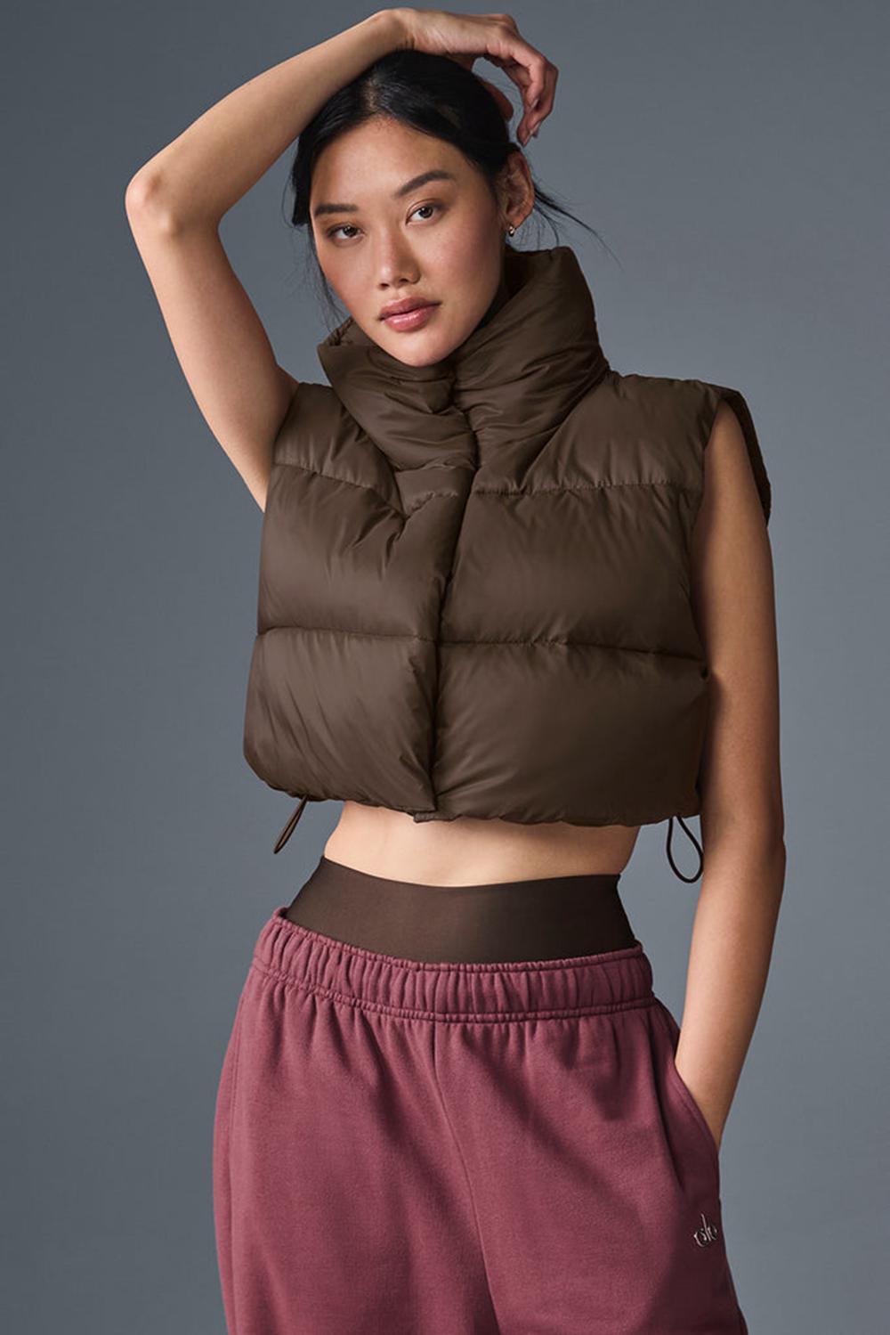 Chaleco Alo Yoga Cropped Gold Rush Puffer Mujer Espresso | Mexico  DYP-341205