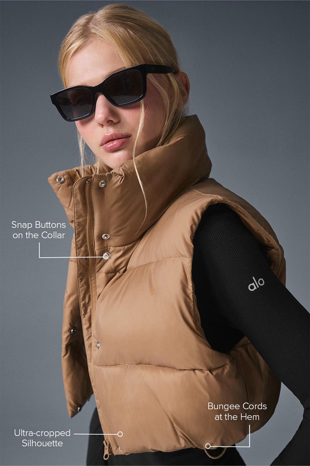 Chaleco Alo Yoga Cropped Gold Rush Puffer Mujer Toasted Almond | Mexico  NQW-856134