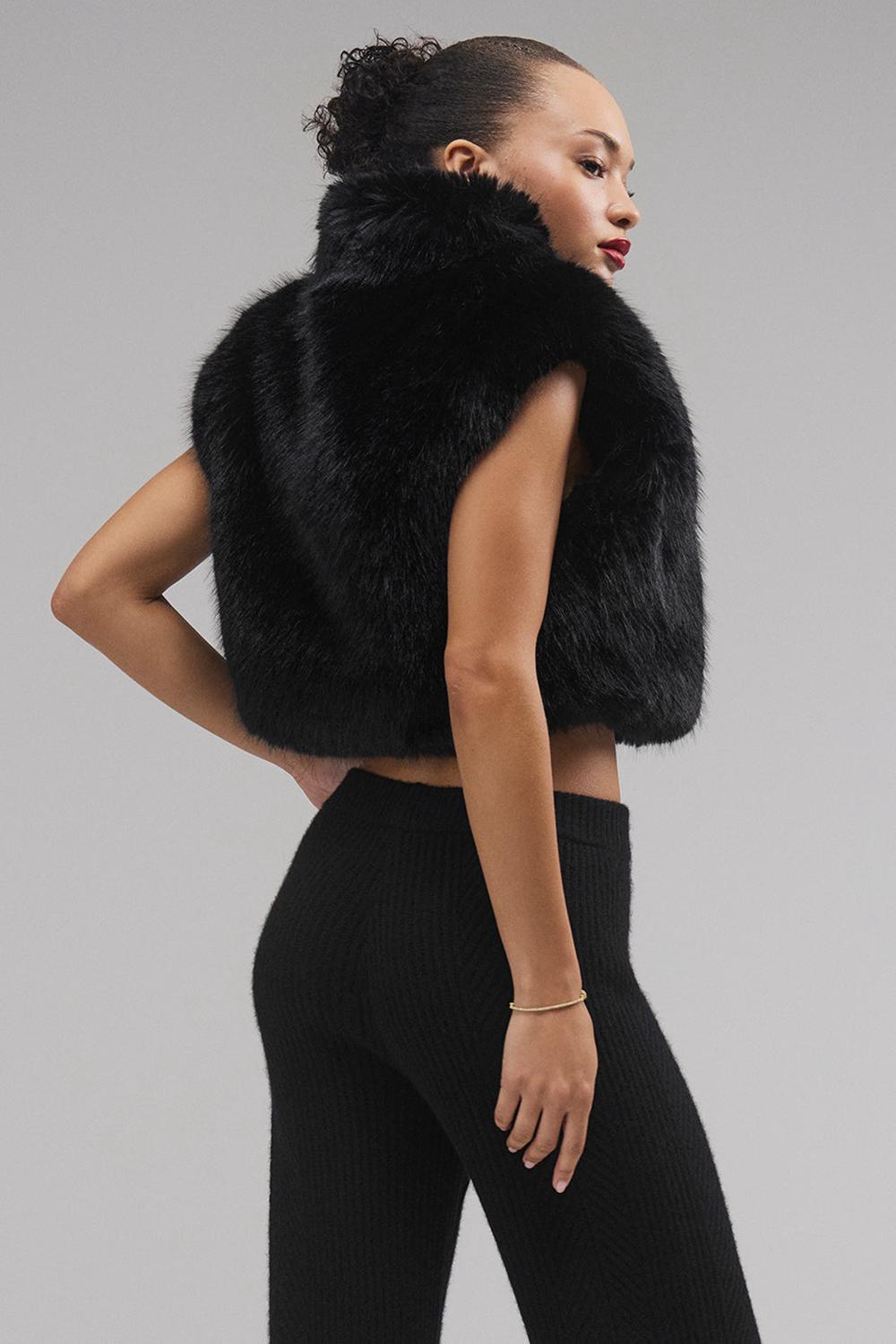 Chaleco Alo Yoga Opulent Faux Fur Cropped Mujer Negros | Mexico  VTL-265489