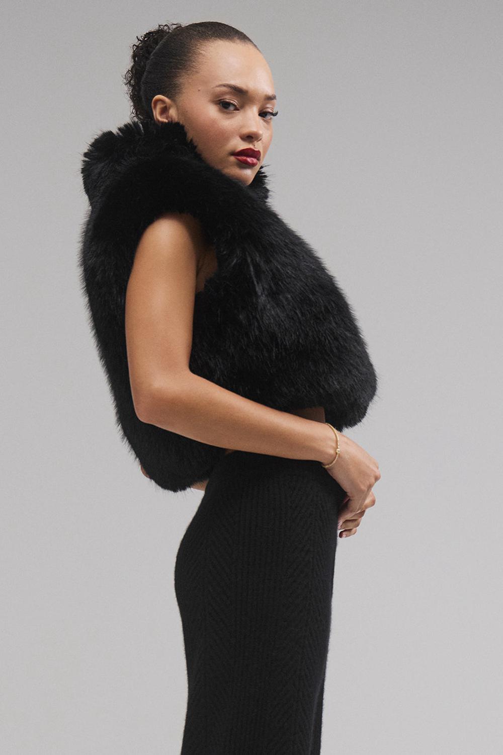 Chaleco Alo Yoga Opulent Faux Fur Cropped Mujer Negros | Mexico  VTL-265489