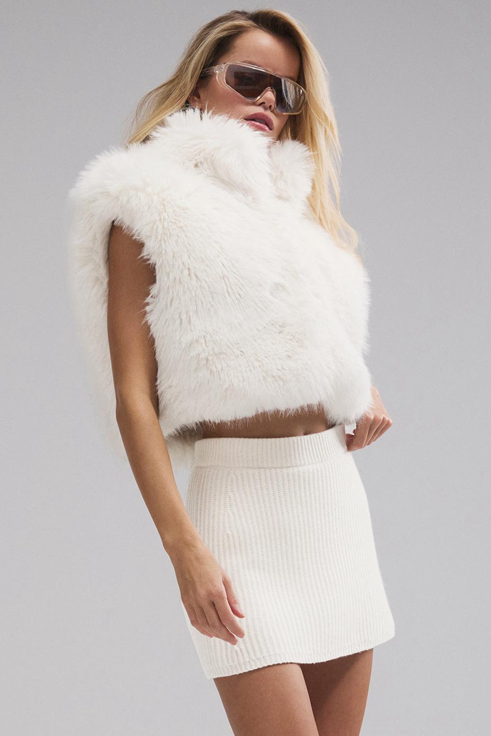 Chaleco Alo Yoga Opulent Faux Fur Cropped Mujer Ivory | Mexico  MOQ-468720