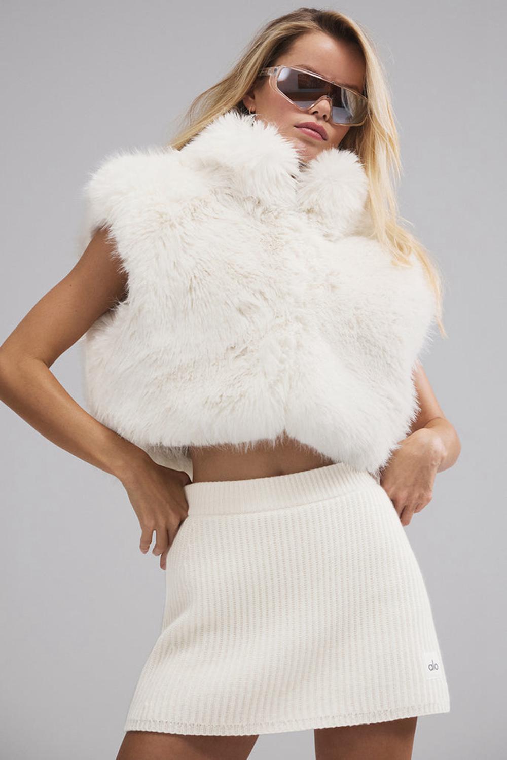Chaleco Alo Yoga Opulent Faux Fur Cropped Mujer Ivory | Mexico  MOQ-468720