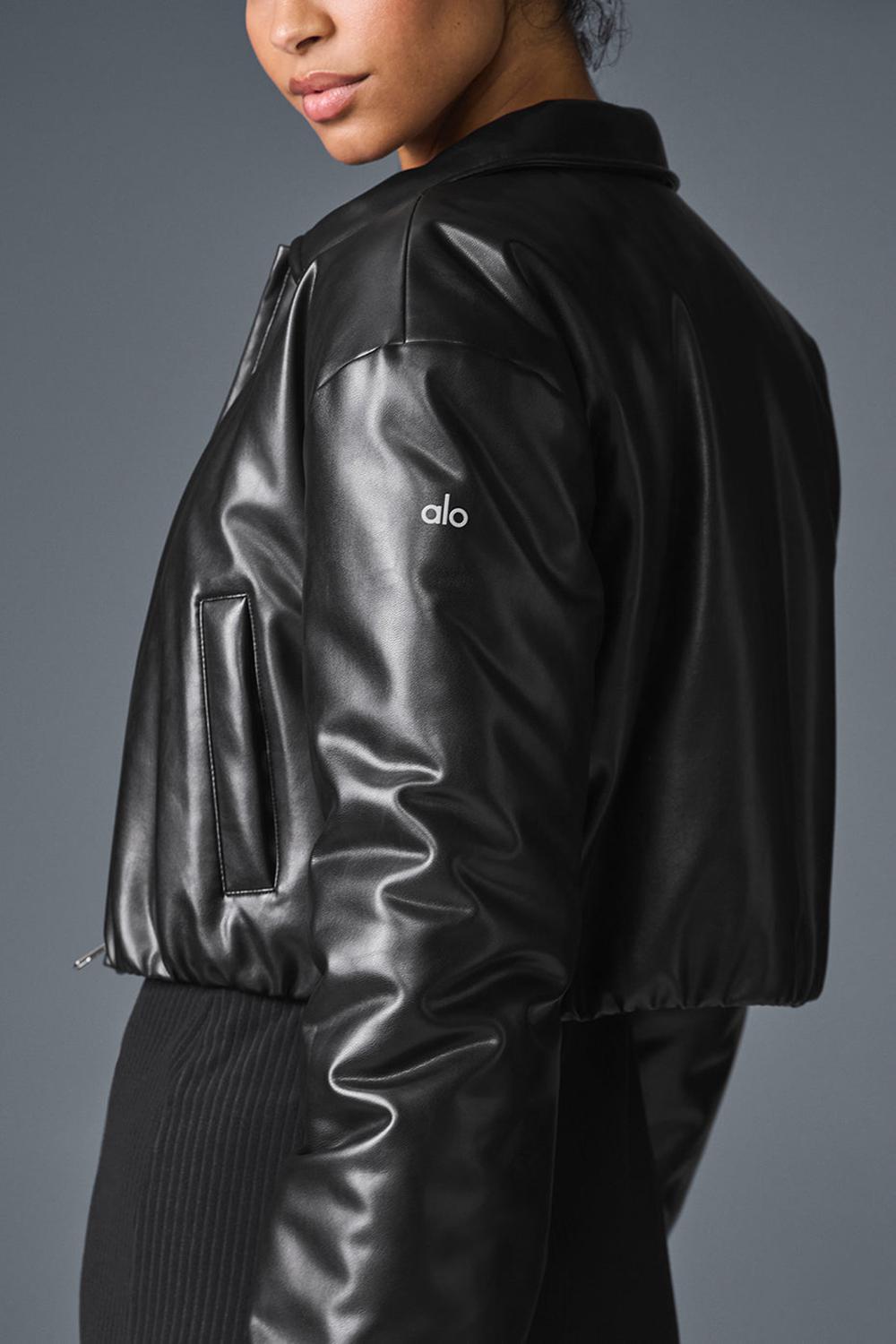Chamarra Bomber Alo Yoga Faux Leather Cropped Premier Mujer Negros | Mexico  TQB-324789