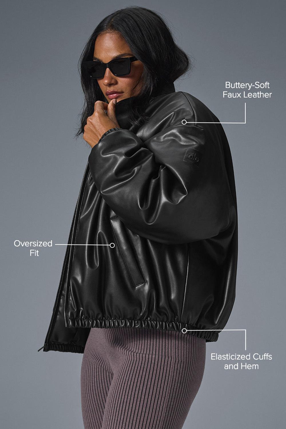 Chamarra Bomber Alo Yoga Faux Leather Premier Mujer Negros | Mexico  PBR-536184