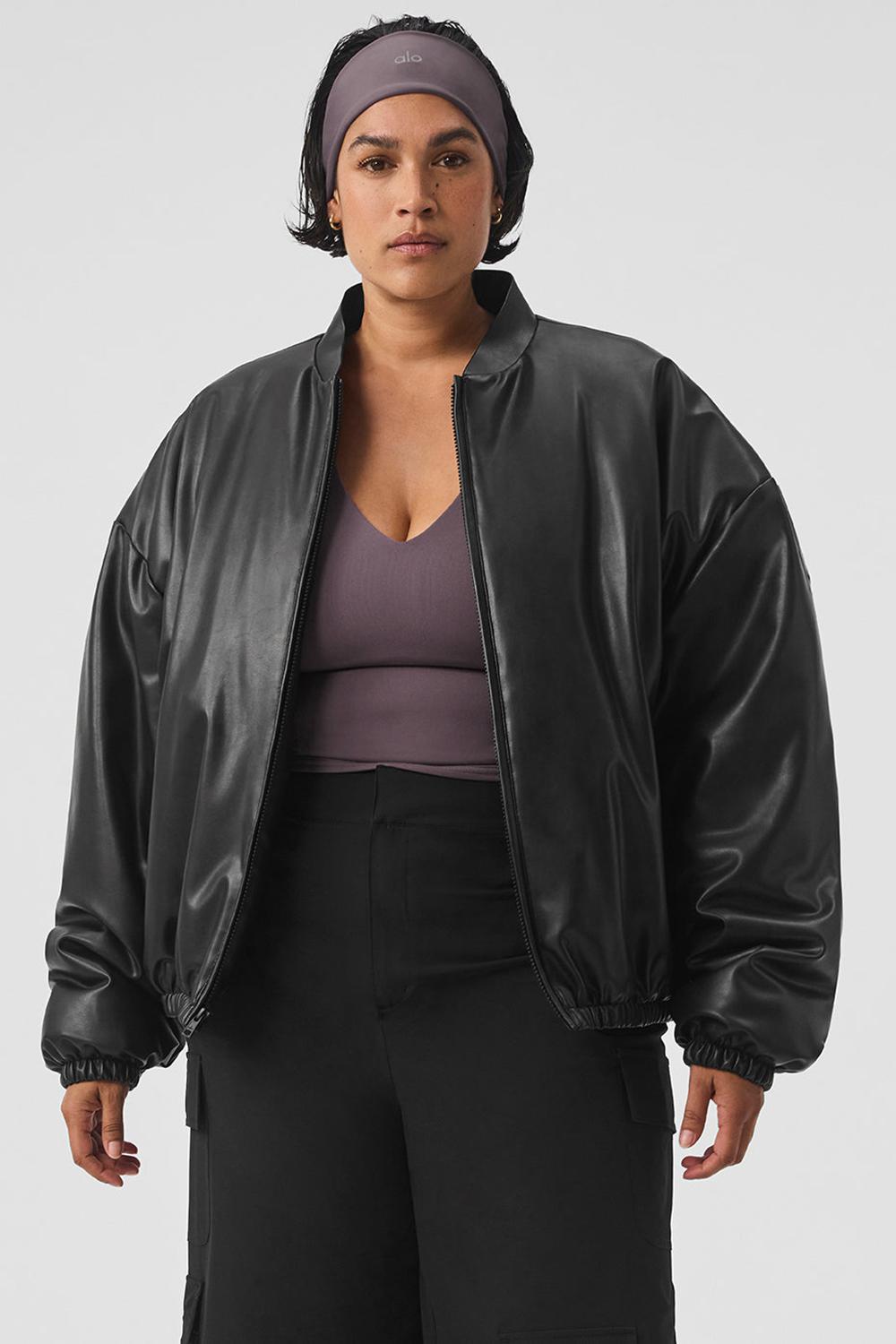 Chamarra Bomber Alo Yoga Faux Leather Premier Mujer Negros | Mexico  PBR-536184