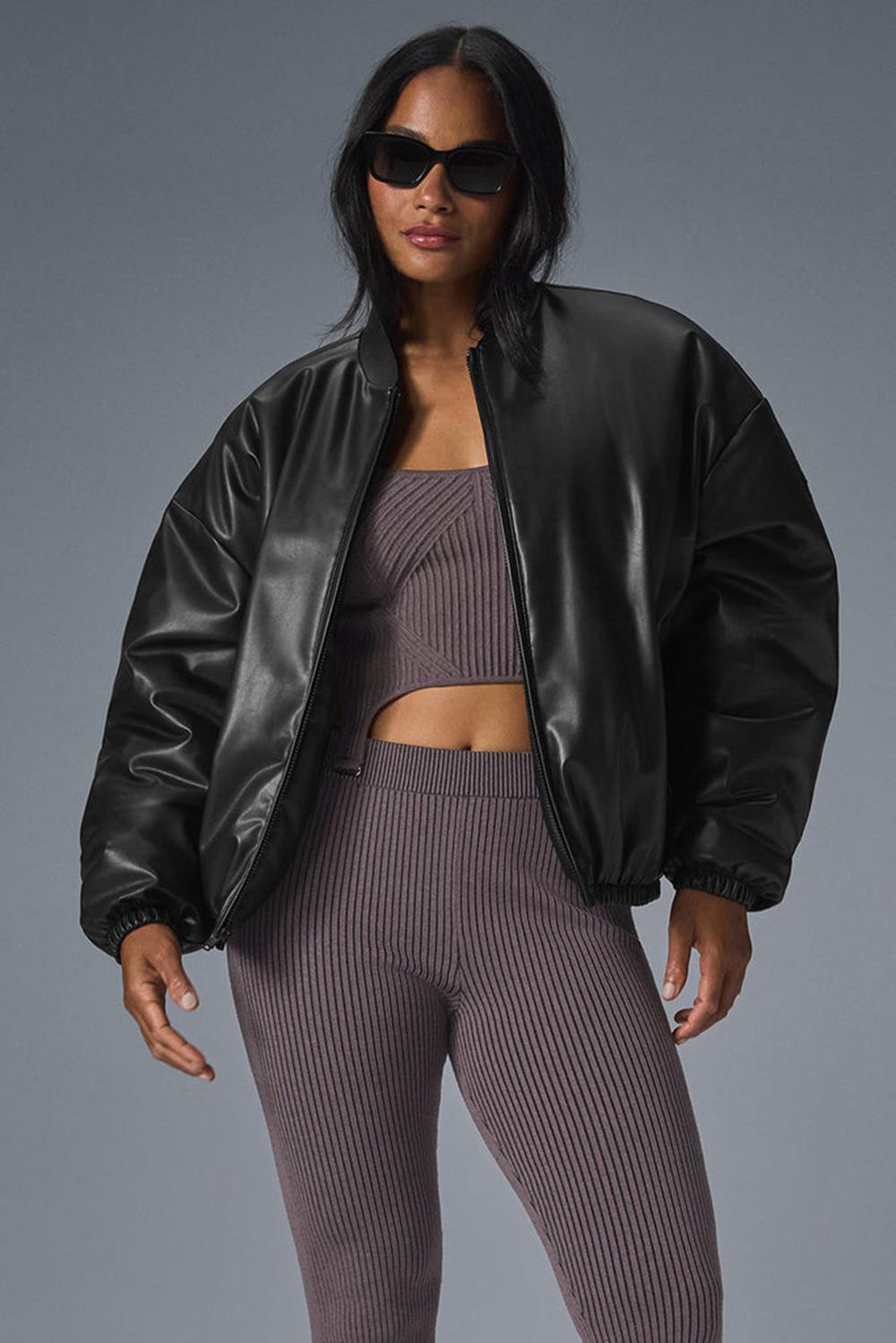 Chamarra Bomber Alo Yoga Faux Leather Premier Mujer Negros | Mexico  PBR-536184