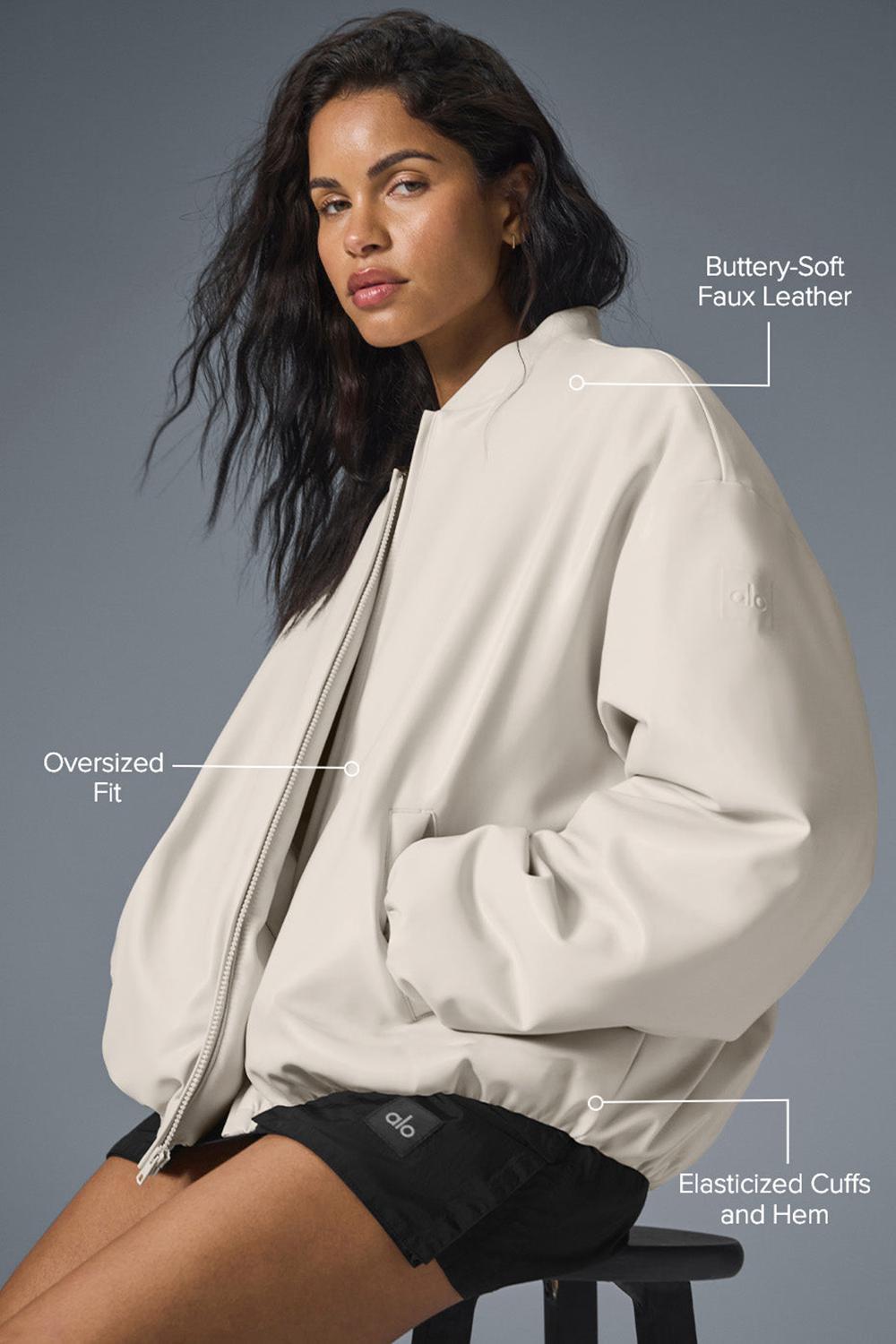 Chamarra Bomber Alo Yoga Faux Leather Premier Mujer Bone | Mexico  MNF-298534