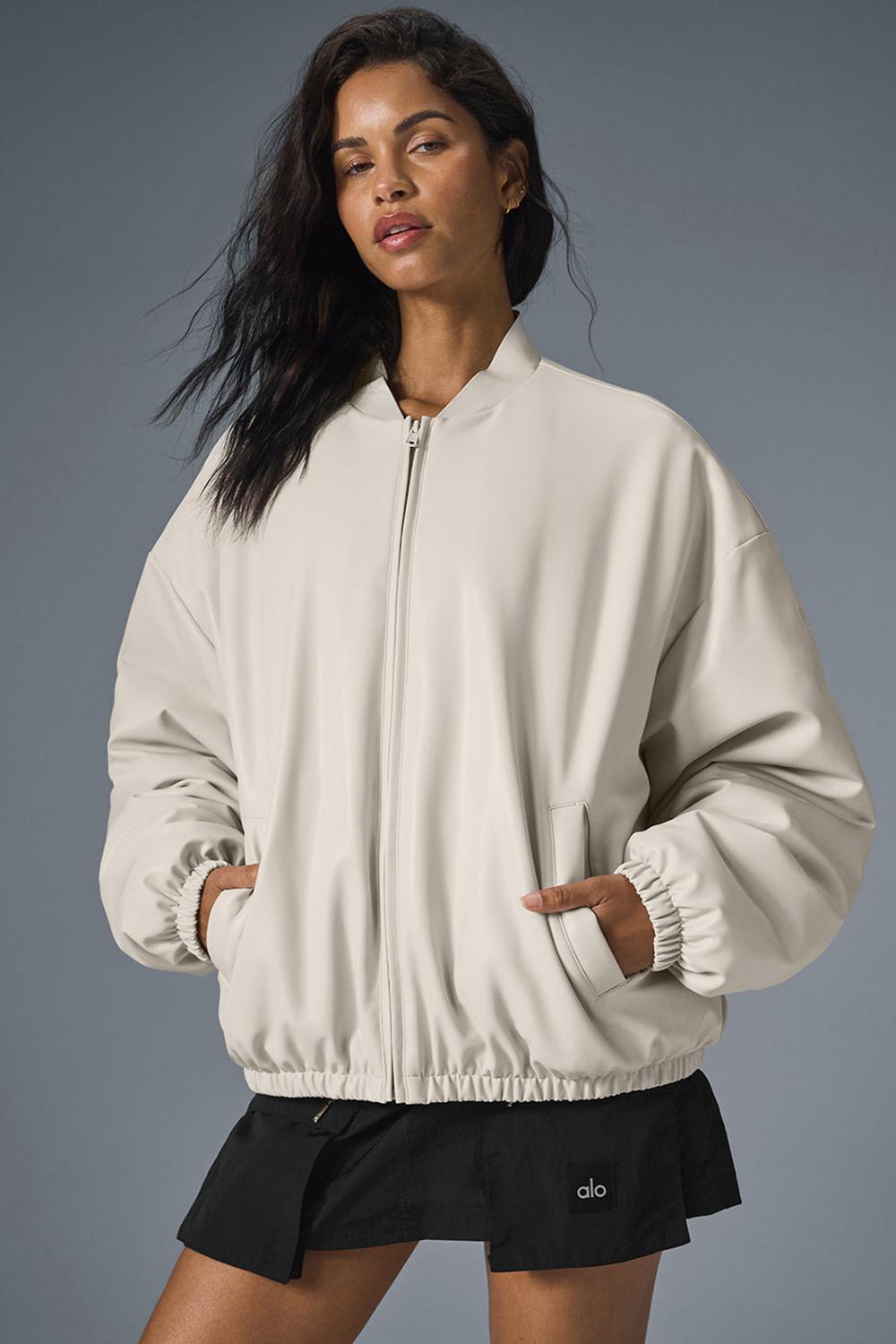Chamarra Bomber Alo Yoga Faux Leather Premier Mujer Bone | Mexico  MNF-298534
