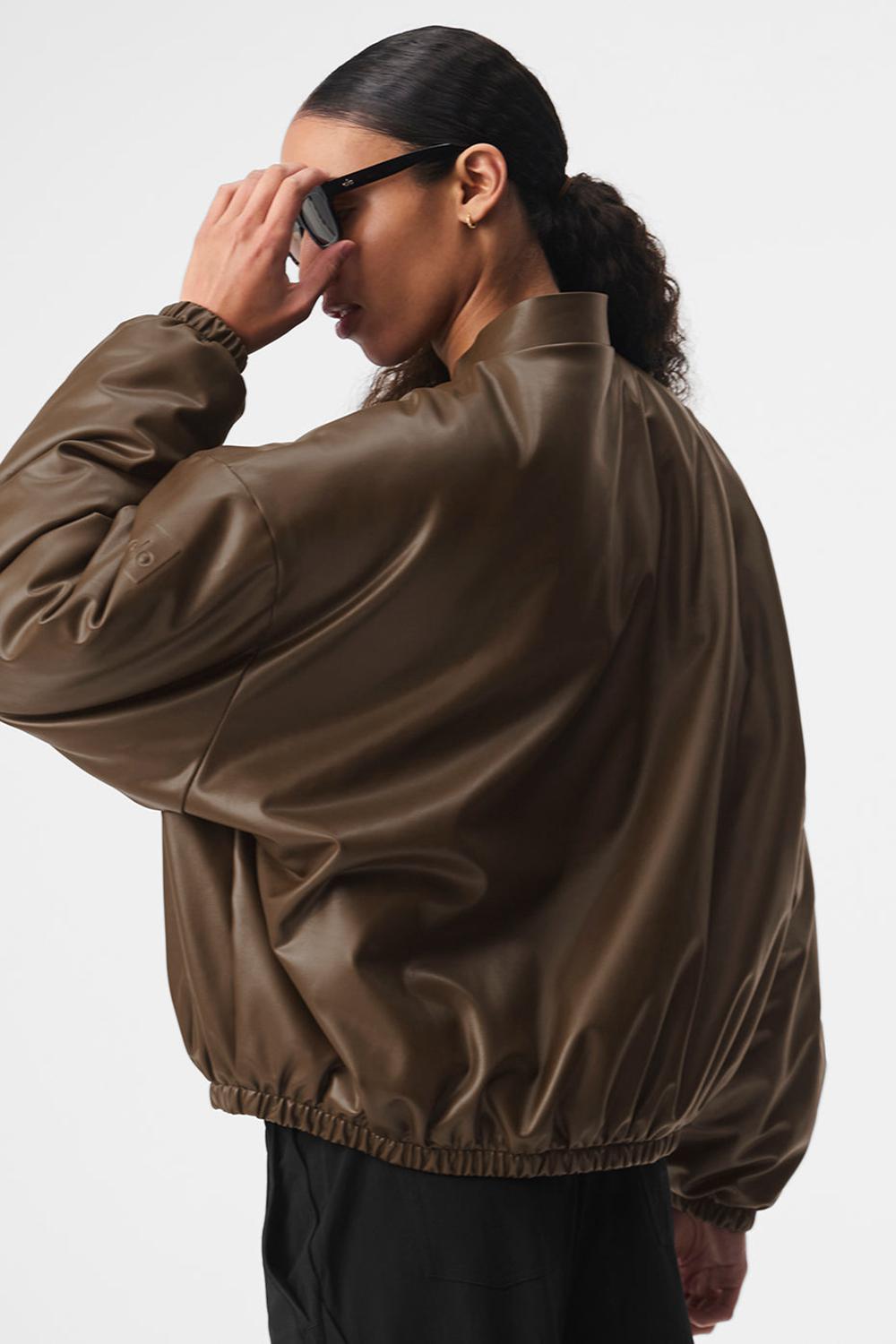 Chamarra Bomber Alo Yoga Faux Leather Premier Mujer Espresso | Mexico  HUM-213980