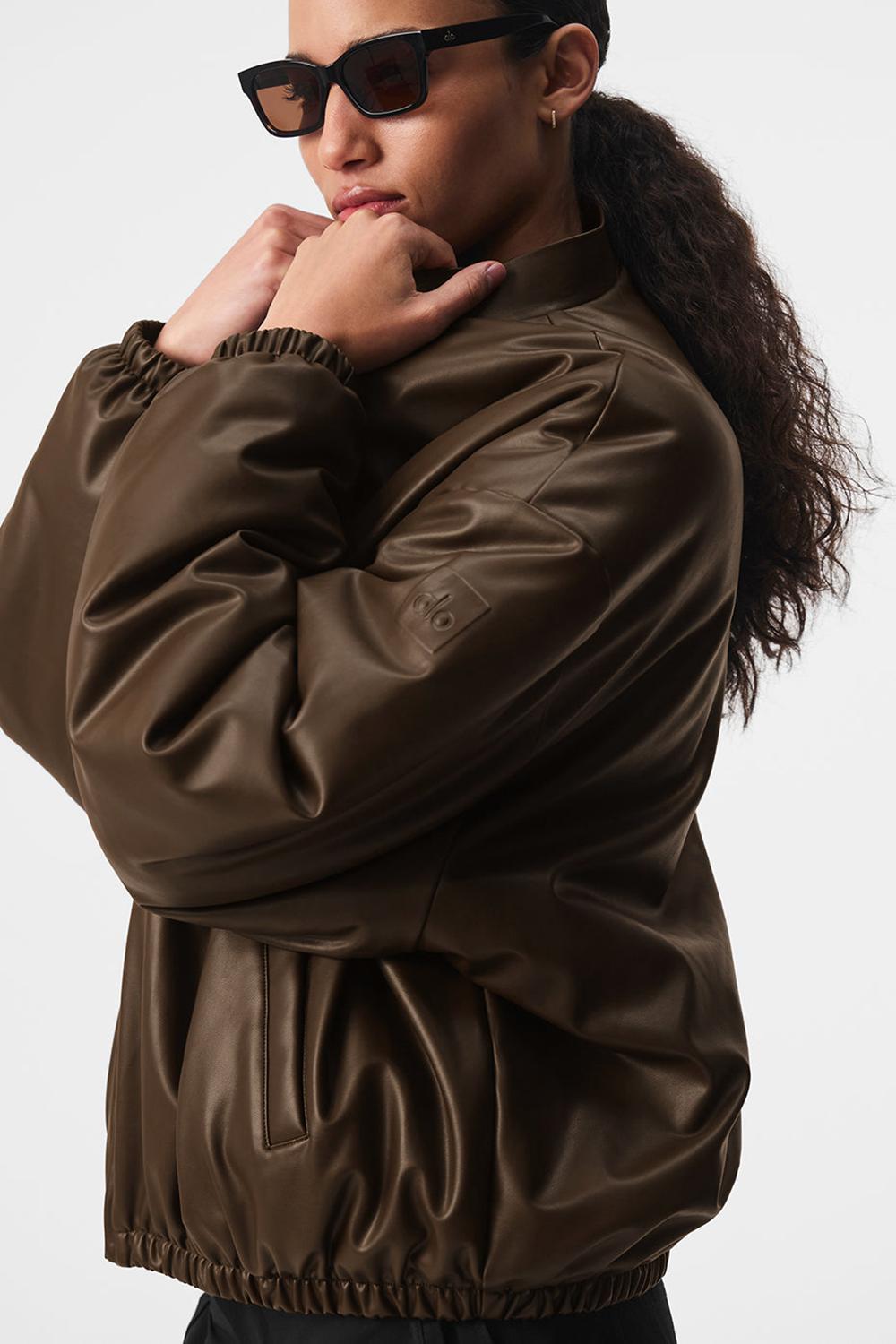 Chamarra Bomber Alo Yoga Faux Leather Premier Mujer Espresso | Mexico  HUM-213980