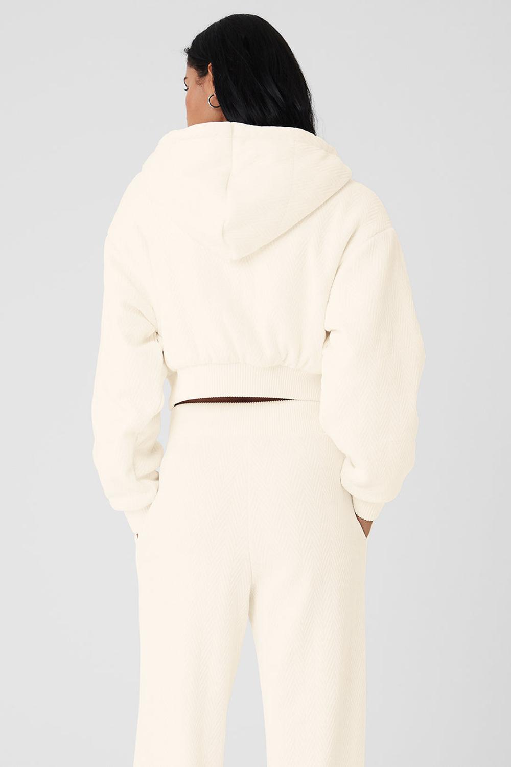 Chamarras Alo Yoga Cropped Cozy Day Full Zip Mujer Ivory | Mexico  NJD-289351