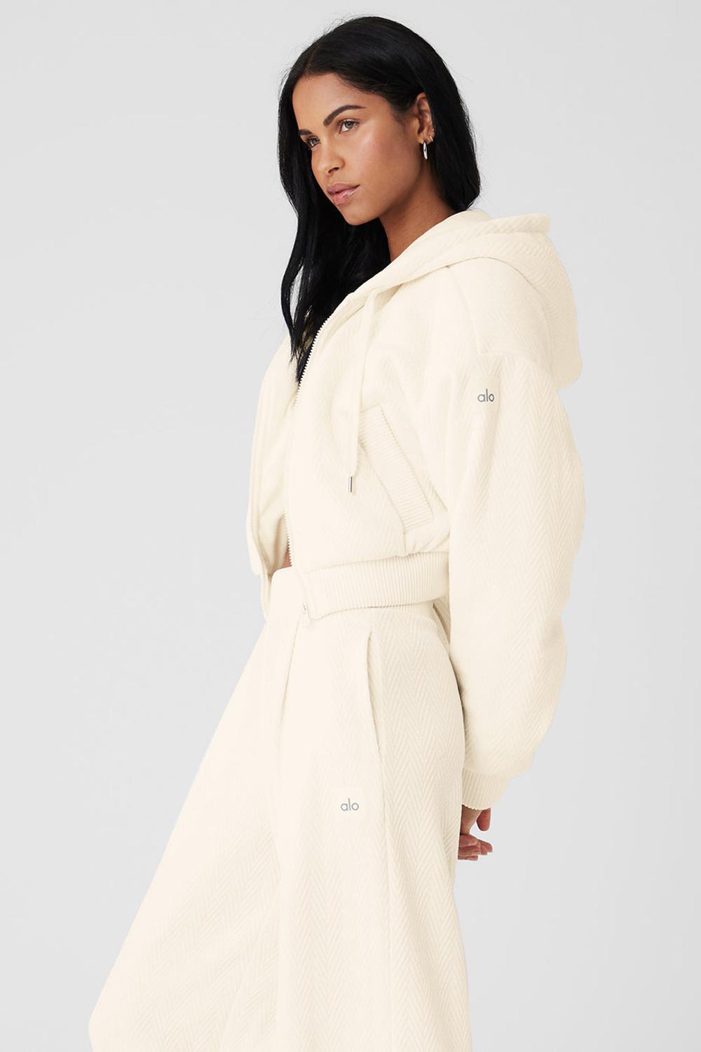 Chamarras Alo Yoga Cropped Cozy Day Full Zip Mujer Ivory | Mexico  NJD-289351