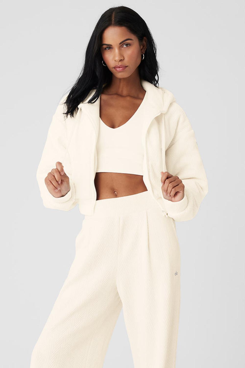 Chamarras Alo Yoga Cropped Cozy Day Full Zip Mujer Ivory | Mexico  NJD-289351