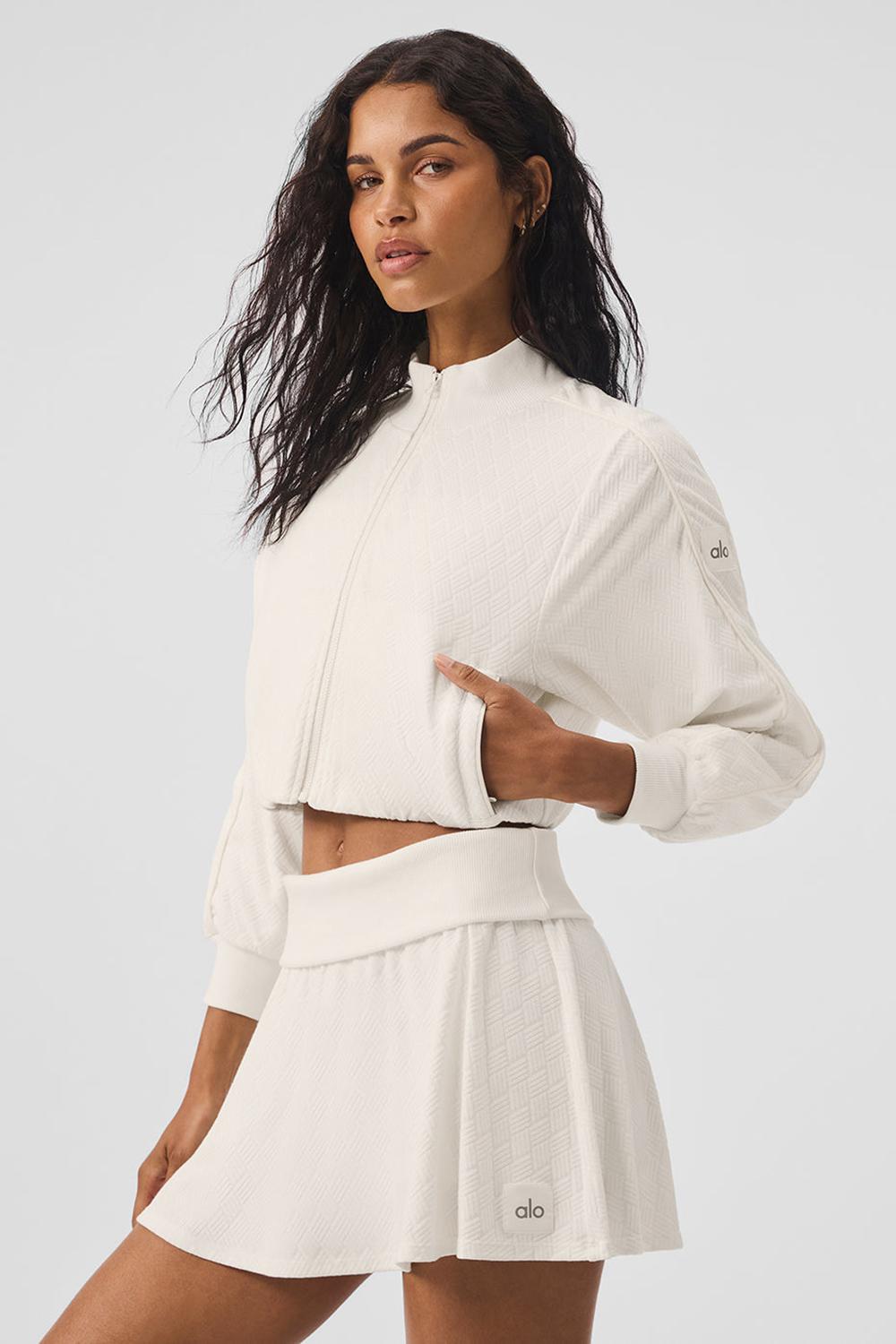Chamarras Alo Yoga Cropped Doubles Only Full Zip Mujer Ivory | Mexico  MNQ-068579